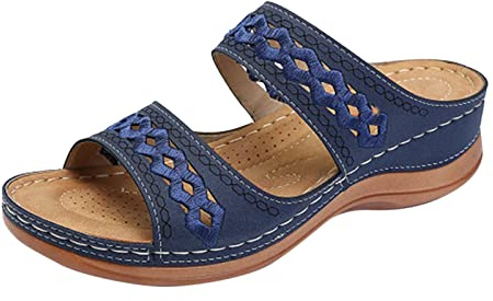 Sandaler med kilklack för kvinnor, kvinnor, ihåliga glidskenor, ortopediskt fotvalvstöd komfortpantoletter, dra på vardagliga sommar- utomhusskor mode som går ut Waliking Slides klassiska remtofflor