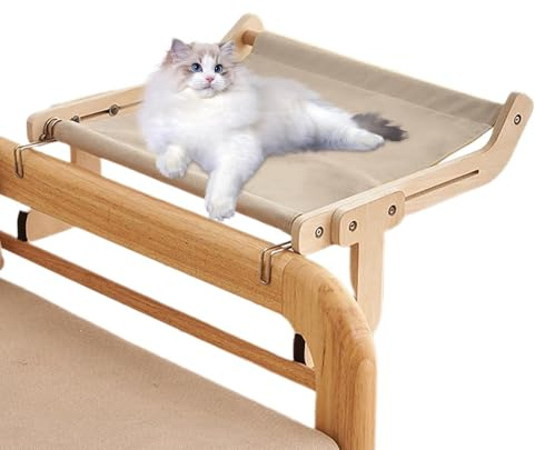 Cama con ventana para gatos, hamaca ajustable para interiores, resistente | marco de madera, tumbona Caett, sin taladro, sin , estante de descanso para mascotas para mesita de noche Windiow