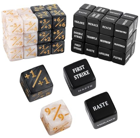 48Pcs Counter Dice Set, Acrylic Ability Status Counters for Card Games | Track Game Effects Easily, Keyword Counter Dice for TCG, Card Games and Tabletop Matches with Compact Storage Box
