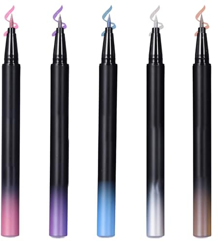 5 PCS Metallic Glitzer Eyeliner, Lila Kajal Aubergine Glanz, Wasserfester Glitter Eyeliner Flüssig, Hochpigmentierter Metallic Eyeliner, Schnell Trocknend, Für Augen & Körper