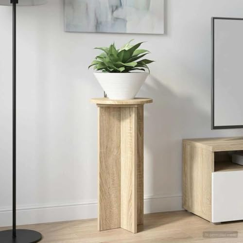 QUAHEAS Set di 2 supporti per piante in rovere Sonoma, 29,5 x 29,5 x 60 cm, per interni, moderno, stabile, per piante da interni, bonsai, erbe aromatiche