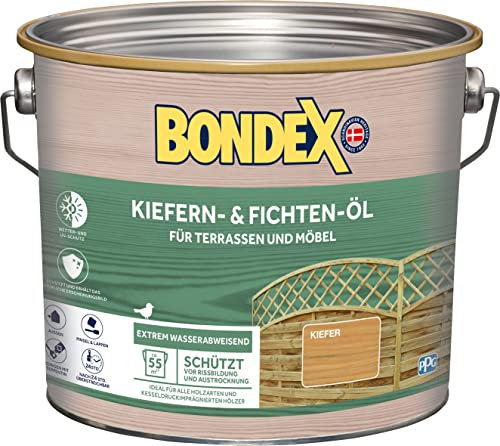 Bondex Kiefern- und Fichten Öl 2,5 L für 55 m² | Extrem wasserabweisend | Schützt vor Rissbildung und Austrocknung | Atmungsaktiv | seidenglänzend | Holzöl | Holzschutz