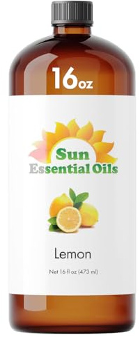 Sun Essential Oils - Lemon Essential Oil 16 oz for Cleaning, Diffuser, Humidifier & Aromatherapy Body Massage, Lemon Fragrance Scent for Home Candle Making