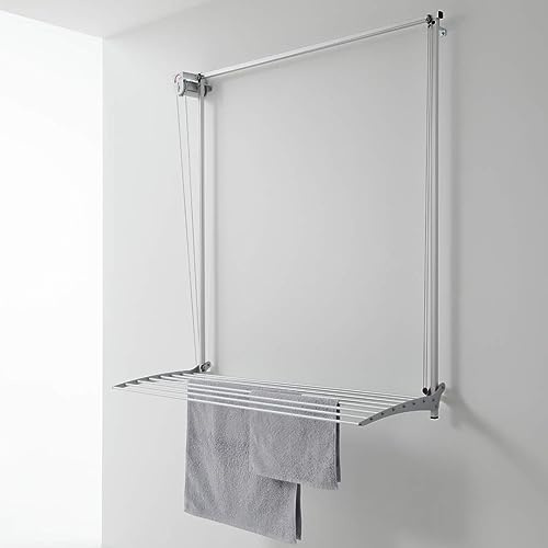 foxydry Wall, stendibiancheria da parete saliscendi, richiudibile, 152 cm | in alluminio e acciaio inox, antiruggine, stendino a muro verticale, per uso interno ed esterno, sostiene 10 kg, grigio