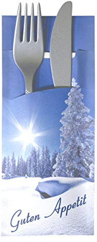 520 Bestecktaschen mit Serviette Winter marmoriert 20 cm
