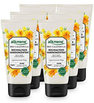 alkmene Handkonzentrat mit Bio Calendula - Reichhaltige Handcreme für sehr trockene Hände & rissige Hände - vegane Creme ohne Silikone, Parabene, Mineralöl, PEGs, SLS & SLES im 6er Pack (6x 75 ml)