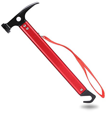 Garsent Multifunctional Camping Hammer, Aluminum Tent Hammer with Tent Stake Remover Mallet Hammer for Outdoor Camping.(Red)