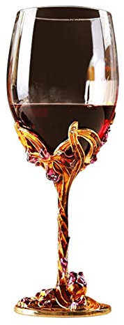 XuanMax 3D Flores de Iris Copas de Vino Tinto Tazas de Esmalte de Vidrio Cáliz de Cristal Hecho a Mano sin Plomo Copa Regalo para Pareja Regalo de Cumpleaños - Oro