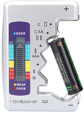 Testeur de batterie, testeur de vérificateur de batterie numérique de 90 mm x 60 mm Testeur de batterie universel Test facile pour les piles bouton de 1,55 V N AA AAA 9V