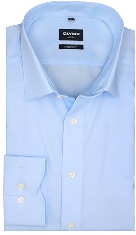OLYMP Luxor modern fit Hemd Long Kent Kragen Langarm Popeline hellblau