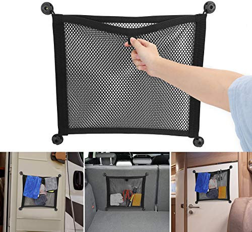JOYTUTUS Auto Aufbewahrungsnetz, Kompaktes Ablagenetz Design mit 4 Klebepads, 4 Schrauben, Robuster Gepäcknetz für Kleinigkeiten, Praktische Netztasche für Autos, Wohnmobil, Camper,Van,Boote & Zuhause