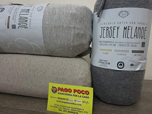 Lenzuolo Sotto Con Angoli Matrimoniale 100% Cotone in JERSEY Tinta Unita Melange Misura:180X200+25 Colori:Grigio-Beige-Grigio Scuro (Beige)