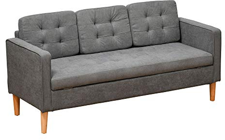 HOMCOM Divano 3 Posti Moderno in Tessuto Grigio con Vano Contenitore e Design Scandinavo, Grigio, 166.5x62x82cm