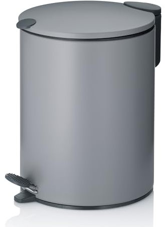 kela Seau à cosmétiques 5l gris clair mat, couvercle Silent-Close, poubelle à pédale salle de bains MATS, poubelle de salle de bains avec seau intérieur et anse de transport