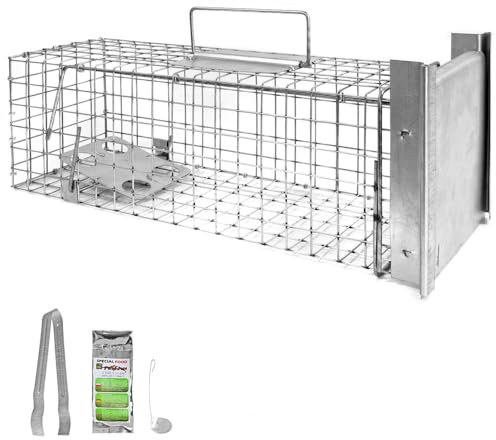 Petigi Lebendfalle zum Fangen und Umsiedeln von Marder, Katze, Biber, Fuchs, Kastenfalle aus Edelstahl, Marderfalle zur Tierabwehr, Ausführung: Modell 11 (50 x 17 x 17 cm)