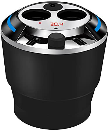 Auto Zigarettenanzünder Splitter,MoreChioce 12V-24V 80W 10A Dual USB Autoladegerät Dual Zigarettenanzünder Steckdose Schnellladegerät KFZ Zigarettenanzünder Verteiler mit LED Voltmeter,Schwarz