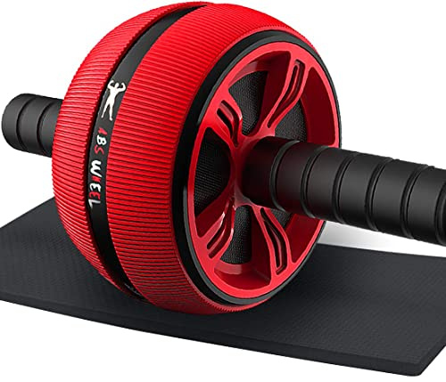 Bssay Ab Roller Wheel, Abs Workout Equipment for Abdominal & Core Strength Training, Exercise Wheels for Home Gym Fitness, Wider Ab Machine with Knee Pad Accessories Red-no resistance rope