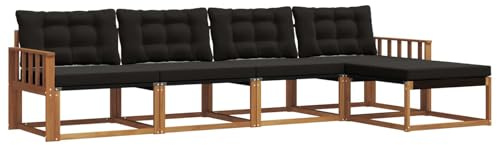 XHNIFBN Gartenmöbel Set, Outdoor Sofa Garnitur aus massivem Akazienholz, modulares Loungeset mit bequemen Polsterkissen, für Terrasse und Garten, 329 x 162,5 x 73 cm, Natürlich und Schwarz