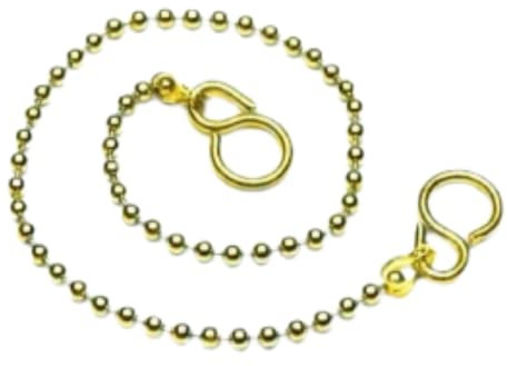 Bath Plug Chain Ball Type With S Shaped Hook 12 Inch (300mm) Non Rusting Sink Plug Chain Brass Plated Color Bathtub Plug Stopper Chain.