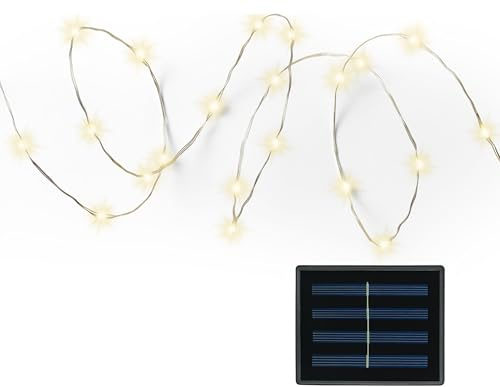 Lumineo Solar Lichterkette 4,9m Kunststoff - Solarlichterkette mit Glitzereffekt Micro-LED Solar Draht 50-200 Garten Party Lichterkette 5-20 m IP44 (50 LED 4,9m) - Silber Warmweiß