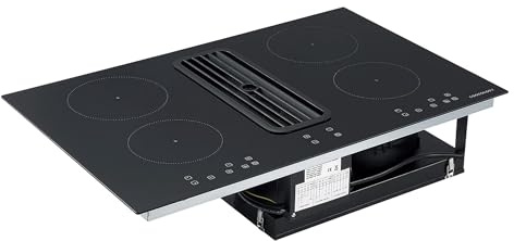 Cookology 80cm Electric Induction Hob - 4 Cooking Zone - Built-in Downdraft Extractor Fan with 3 Speeds - Child Safety Lock - Touch Control Panel - Easy-Clean - Black