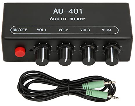Mini Mixer Audio a 4 Canali, Mixer Stereo 4 in 1 con Ingresso da 3,5 Mm, Mixer Audio Podcast DJ a Basso Rumore DC 5V per Amplificatore per Cuffie PC