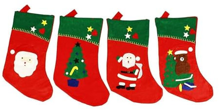 HAAC 4er Set Nikolaus Stiefel Nikolausstiefel Weihnachtsstrumpf mit Weihnachtsmann Weihnachtsbaum oder Bär aus Filz 41 cm x 24 cm