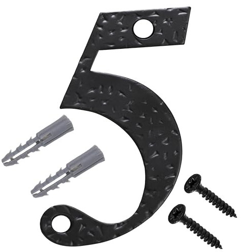 AERZETIX - C73746 - Chiffre arabe 5 à visser style vintage 101x53x2 mm en fer forgé - plaque de panneau de porte - numéro loisirs créatifs artisanat décoration maison - couleur noir mat