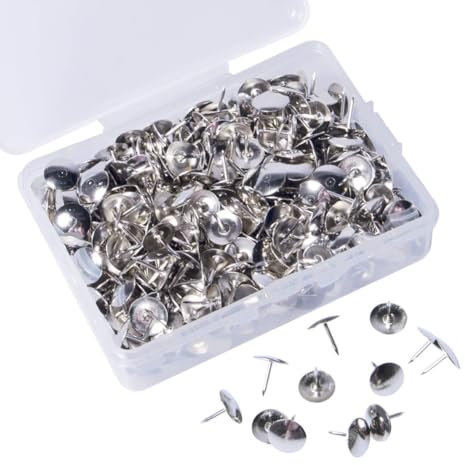 Rockreyoa Metall Rundkopfnägel Reißzwecken Reißnägel Rund Thumbtacks Polsternägel Möbel Nägel Heftzwecken Vintage für DIY Polster Korkplatte Landkarte Fotos Haus Brüo Handwerke Silber 400 Stück