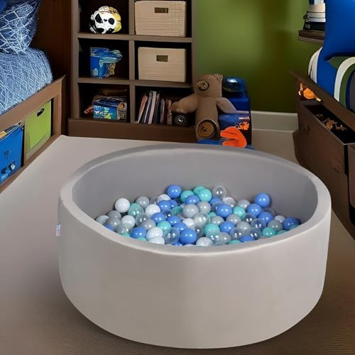 BABYMAM Pool Ball Pit with 200 Balls Soft Foam Toddler Baby Kids Girls Boys Play Round Pool Playpen Removable Cover - Grey