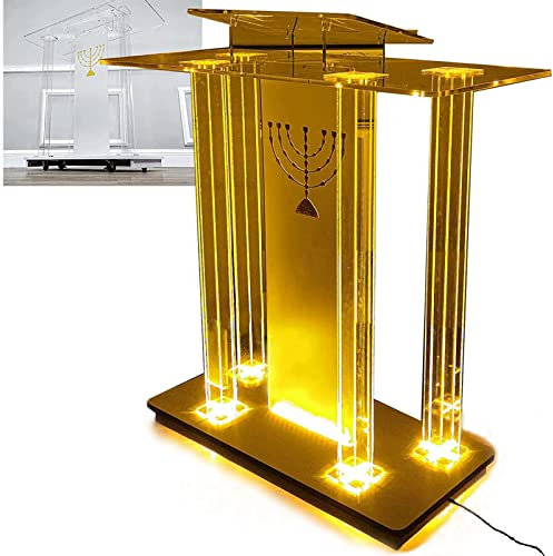 asdchZen Transparentes Acryl-Podium, Luxuriöser Podiumstisch, Stehpult, Vertikaler Lesetisch Mit Rollen Und Led-Licht, Empfangstheke, Kirchenpodest, Transparent