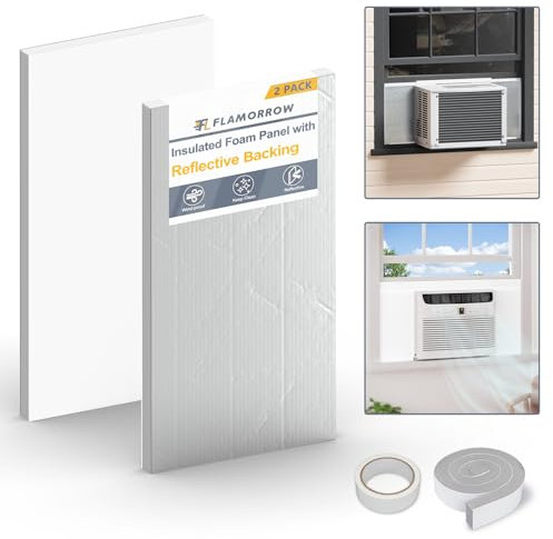 Flamorrow Window AC Insulated Foam Panels with Aluminum Foil Backing, Waterproof Window Air Conditioner Surround Insulation Panels Kit for Window AC Unit Indoor, Heat Insulation & Reflected Light