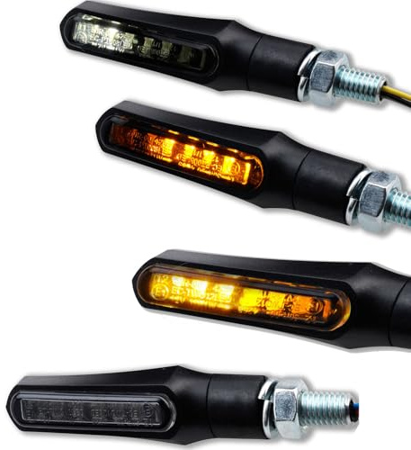 Germany Motorsports LED Motorrad Miniblinker Set Shark e-geprüft schwarz universal 12V (Standlicht Blinker + LED Blinker, 2 Paar)
