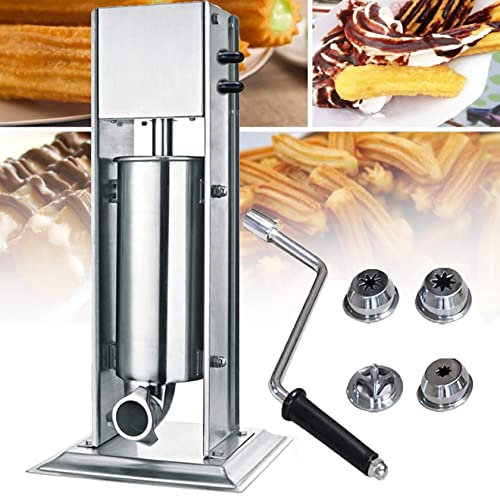 Manual Churro Donut Machine,Commercial 5L/11lbs Stainless Steel Churros Maker,Manual 4 Nozzles Latin Fruit Machine,for Cake Room, Western Restaurant