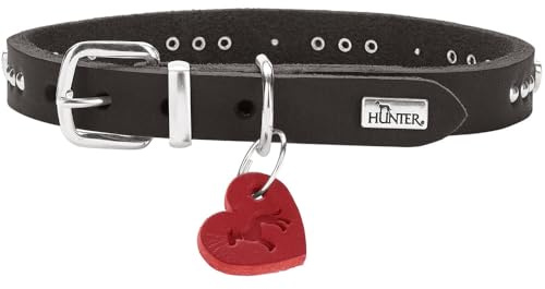 HUNTER Aalborg Hearts Hundehalsband | Softvollrindleder, mit Herz-Details, Herzanhänger, Made in Germany, Farbe: Schwarz, Größe: 32