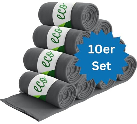 wometo 10er Set ECO Fleecedecke aus 100% recyc. Material 130x160 dunkelgrau | OEKO-TEX ca. 400 g - 100% recyceltem Material - mit Anti-Pilling und Kettelrand, im 10er Vorteilspack