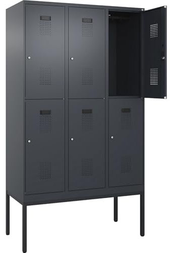 C + P Möbelsysteme C+P | Doppelstock-Spind Evolo Plus | 3 Abteile | grau | B 1200 mm | mit schmalen Füßen | Zylinderschloss