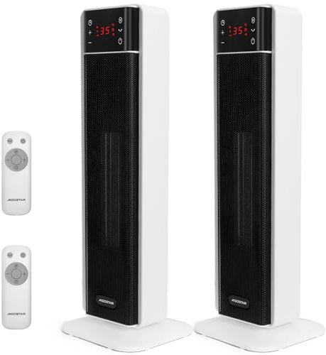 Aigostar Calefactor Cerámico PTC, 2000W, Mando a Distancia y Pantalla Táctil LED, 4 Modos y Función ECO, Ahorro de Energía, Temporizador 24H, Silencioso, Oscilación, Temperatura Ajustable, 2 Unidades