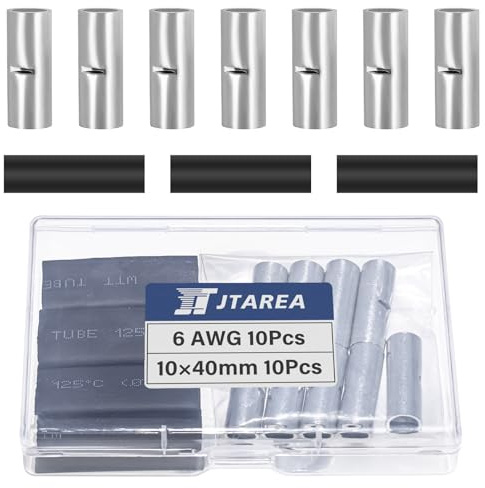 JTAREA 6 AWG Cosses Électriques a Sertir Bout à Bout Non Isolées Kit avec Gaine Thermorétractable Connecteurs Electriques à Sert 16 mm² Câble Crimp Terminal Connecteur Électrique (Paquet de 20)