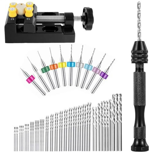 Taladro manual para fabricación de joyas, tornillo de banco,Juego de taladros manuales pequeños de 60 piezas | Taladro en miniatura, Taladro Hobby, Kit de taladro manual, Taladro de resina, Herramient