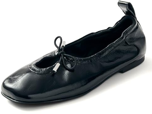 Riekhany Women Ballet Flats Square Toe Lace Up Bow Ballerina Shoes Cute Slip On Casual Comfortable Mary Jane Shoes Patent Black
