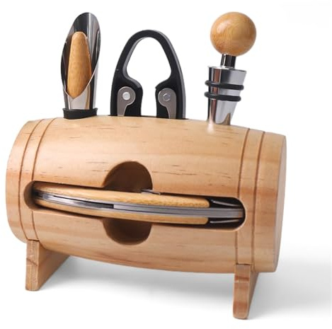 Freefire Forma di Botte di Vino Cavatappi di vino, Apribottiglie Set Sommelier con apribottiglie, Tappo di vino, Set di accessori per il vino (Wood)