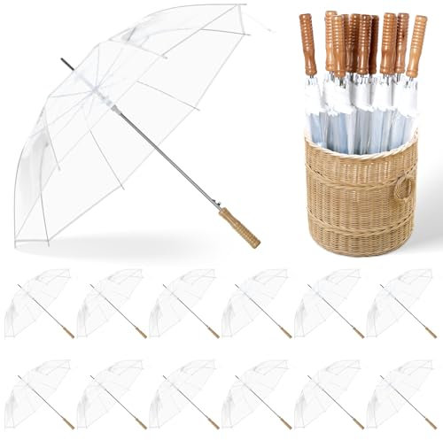 Cosblank Hochzeitsschirme, 104 cm, mit Holzgriff, großer Baldachin, winddicht, für Braut, Bräutigam, Brautparty, Party-Dekoration, transparent, 24 Stück