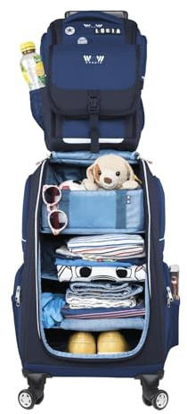 WOW people Kinder Schranktrolley Set – 3-in-1 Trolley, Rucksack und Kulturtasche – mit Rollen, höhenverstellbarem Griff, geräumig & modular – Praktischer Kindertrolley für Reisen & unterwegs (Blue)