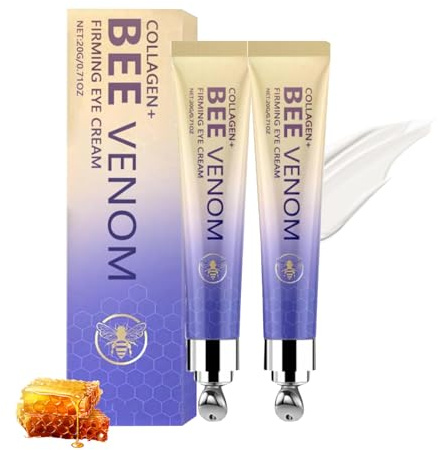 2 Stück Flysmus Kollagen+Bienengift Augencreme Roll, Bienengift Augencreme, Bienengift Wake Up Augencreme, Anti-Aging augencreme Augenpflege gegen falten, Augenringe, Tränensäcke Schwellungen