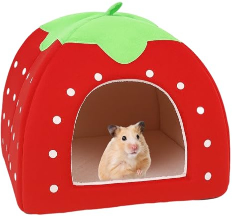 Guinea Pig Bed, Small Animal Guinea Pig House with Detachable Mat, Foldable Pet Sleephouse Suitable for Little Hamster, Rabbit (Red)