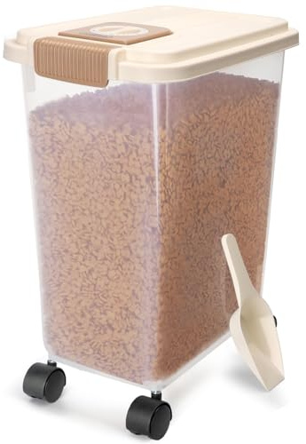 Nobleza Contenedor de Pienso para Mascotas 40L, con Ruedas, Tapa Abatible, Cuchara y Marcador de Fecha, Caja Hermética Transparente para Perros y Gatos