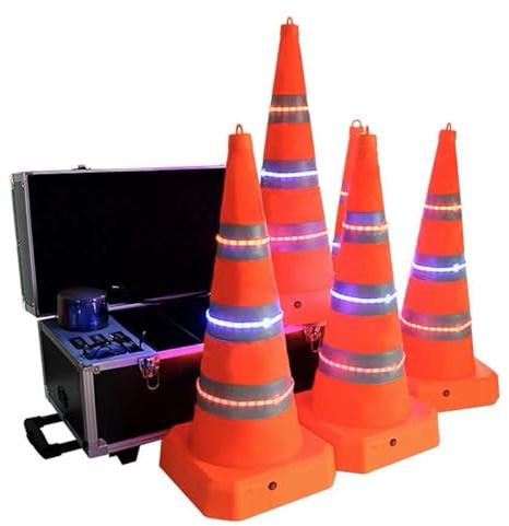 WNGJZZYC Kit de Cônes de Signalisation Multifonctions, Cônes de Sécurité à Double LED, Cône de Signalisation Clignotant Pliables et Portables, pour Chantiers et Sécurité Routière