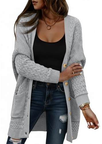 Saodimallsu - Cardigan da donna a maniche lunghe, cardigan con apertura sul davanti e scollo a V, con bottoni, maglione a maglia grossa, pullover casual, elegante cappotto lavorato a maglia con tasche