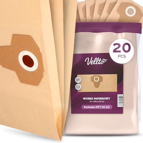 20x Vellto Sacchetto Aspirapolvere Compatibili con Parkside PFT 20 A1 PWD 12 A1 PWD 20 A1 PNTS 1250 1250/9 PNTS 1300 A1 B2 C3 D3 E4 F5 PNTS 1400 1500 Sacchetti Ricambio Sacco Carta per Polveri Fini